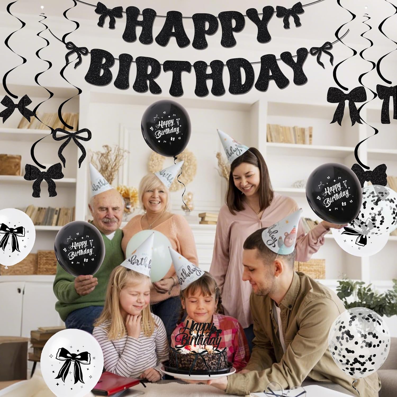 Black Bow Birthday Decorations Set