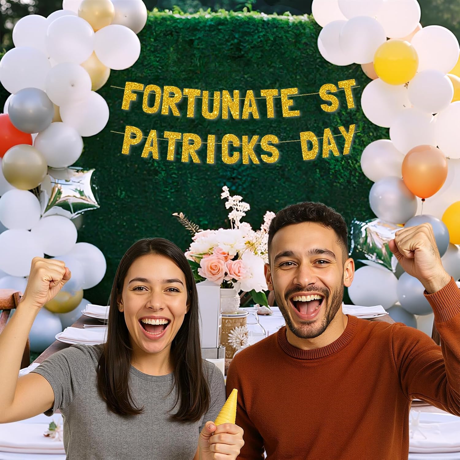 Meowoo Lucky St Patrick Day Garland with Gold Glitter Decor