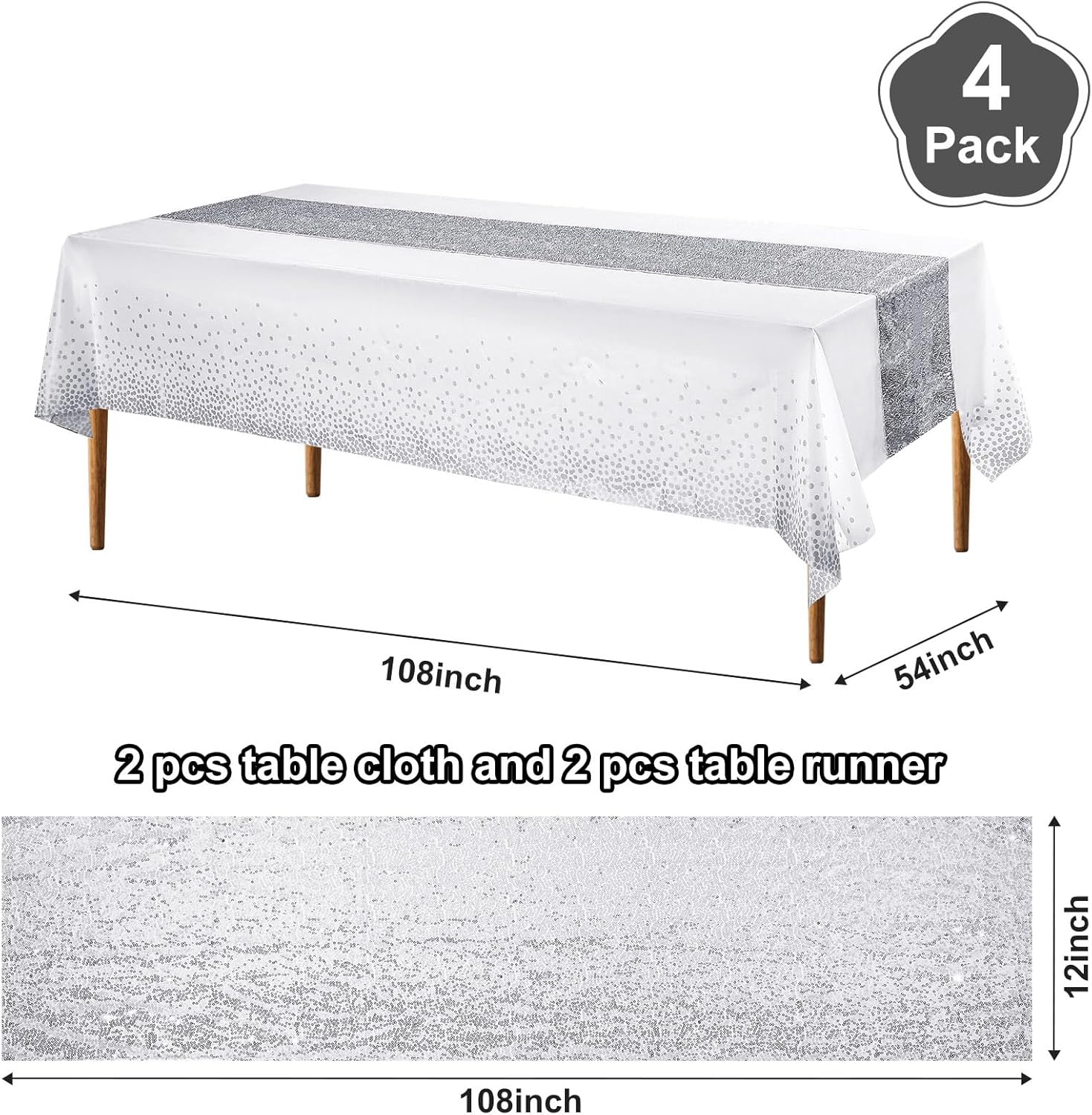 Irenare Tablecloth Set with Glitter Sequin Table Runner