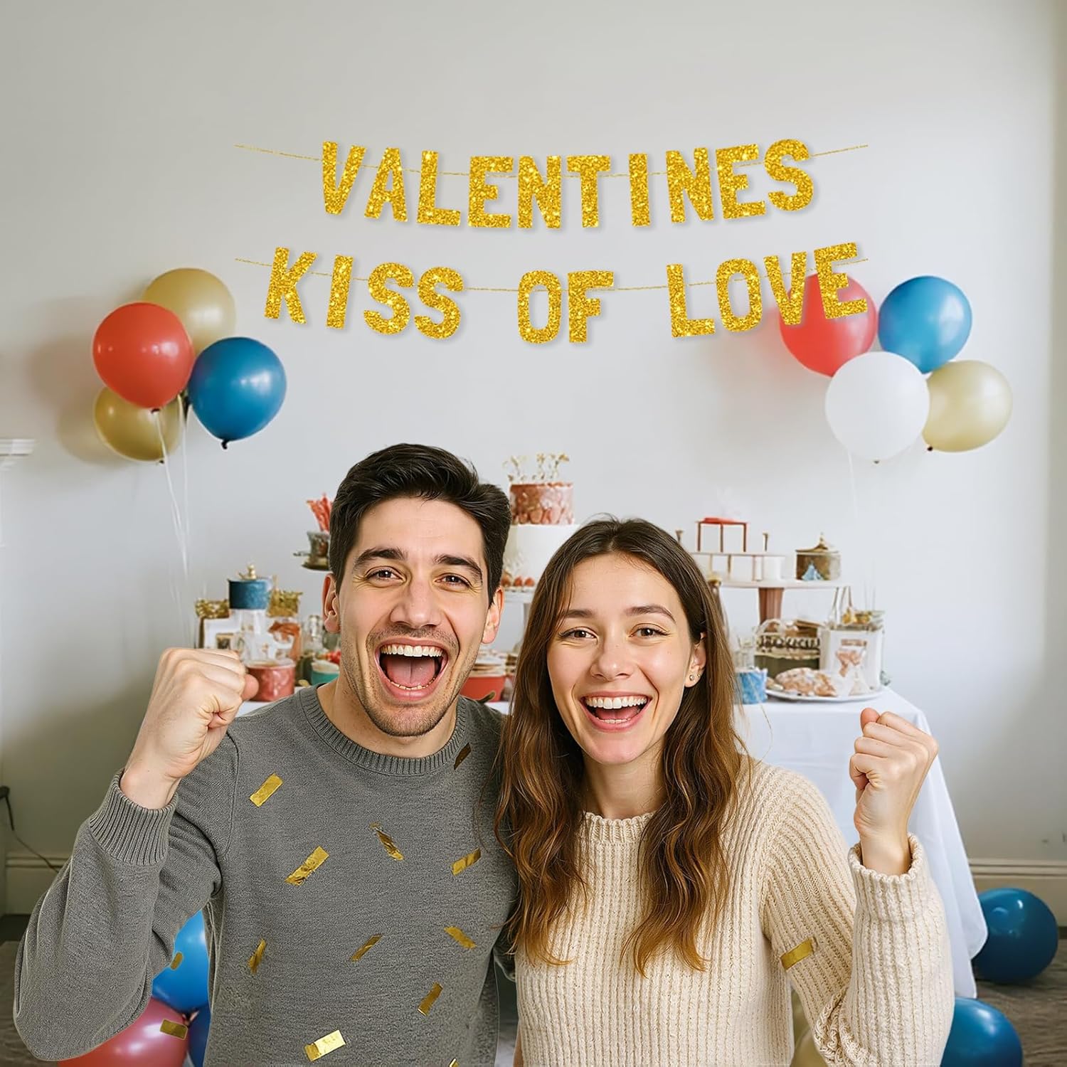 Meowoo Fun Valentines Day Decors Gold Banner 77 Inch