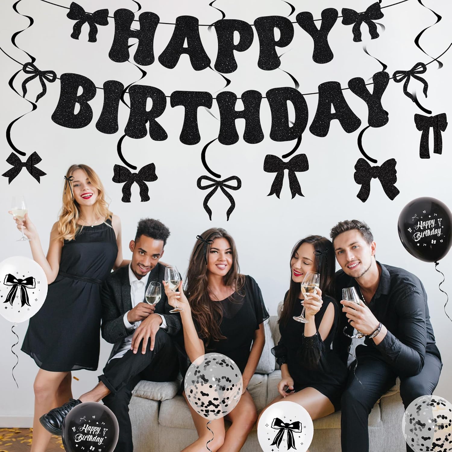 Black Bow Birthday Decorations Set