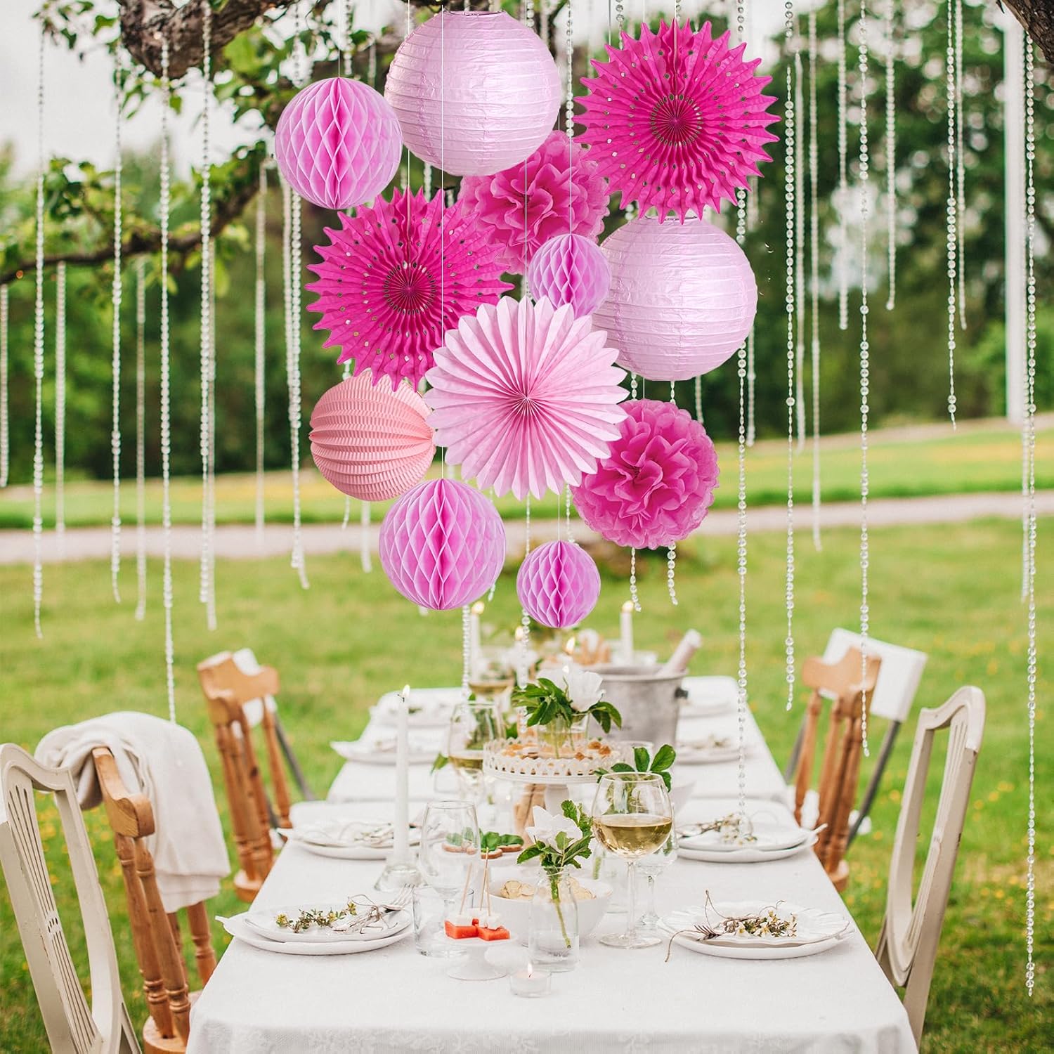 12Pcs Hot Pink Party Decorations Set