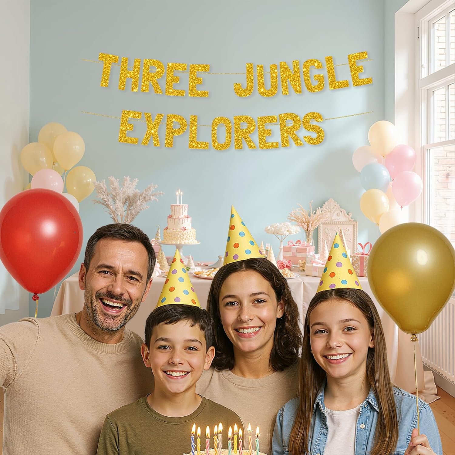 Meowoo Thrillin Party Jungle Explorers Decor Gold Banner