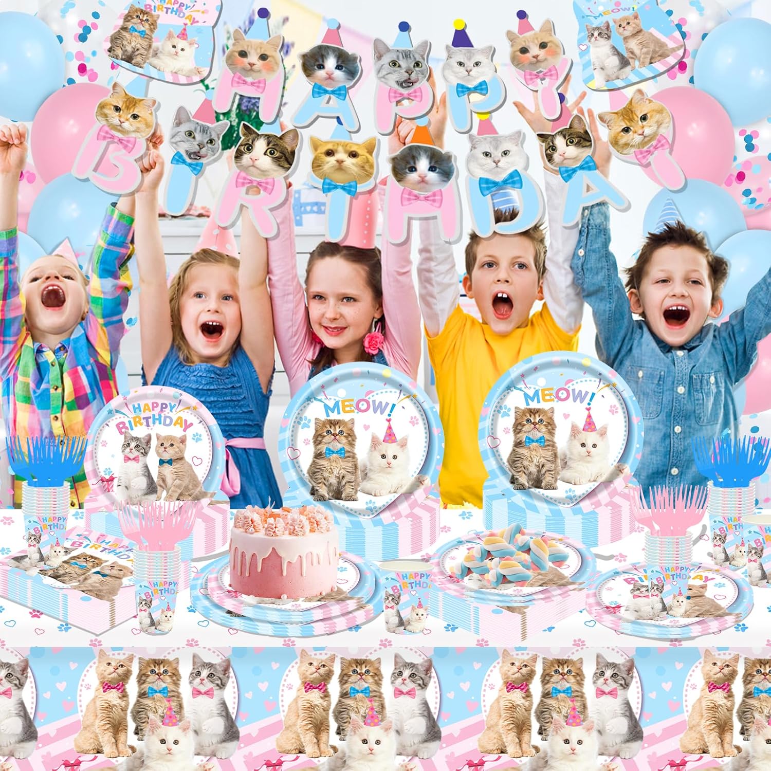 Cat Birthday Decorations 146Pcs Party Supplies Set