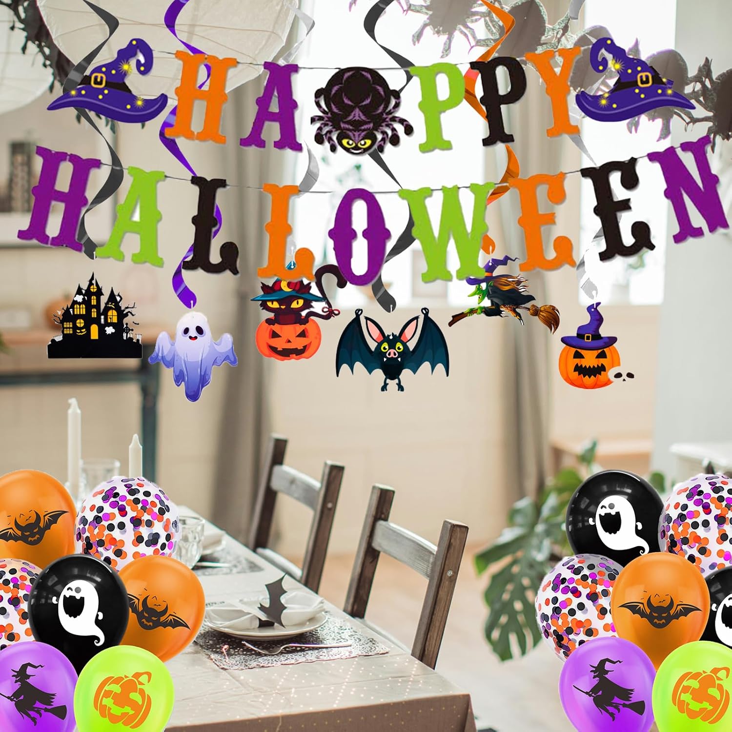 Happy Halloween Decorations Set with Banner and Streamers