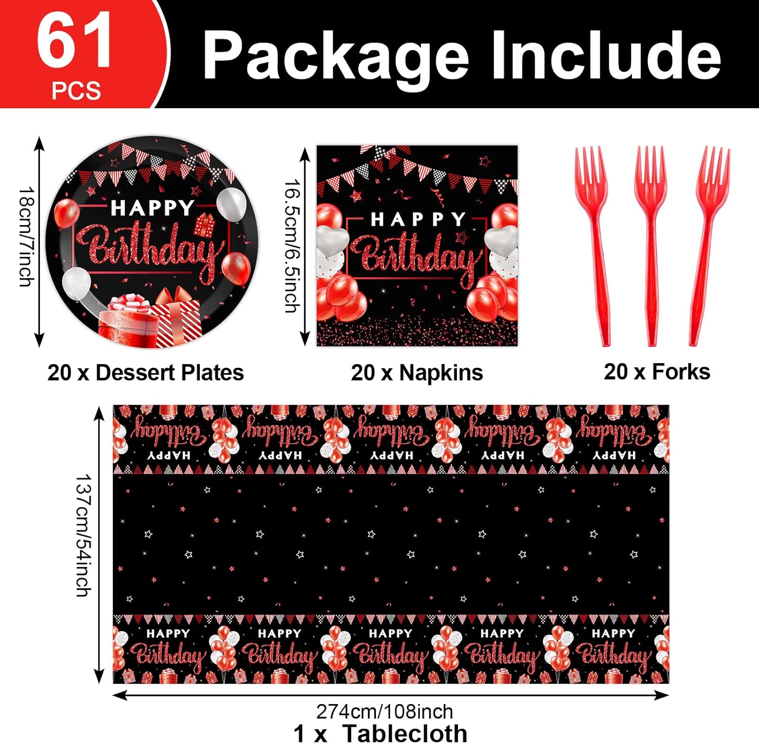 Red and Black Birthday Party Supplies Set for 20 Guests