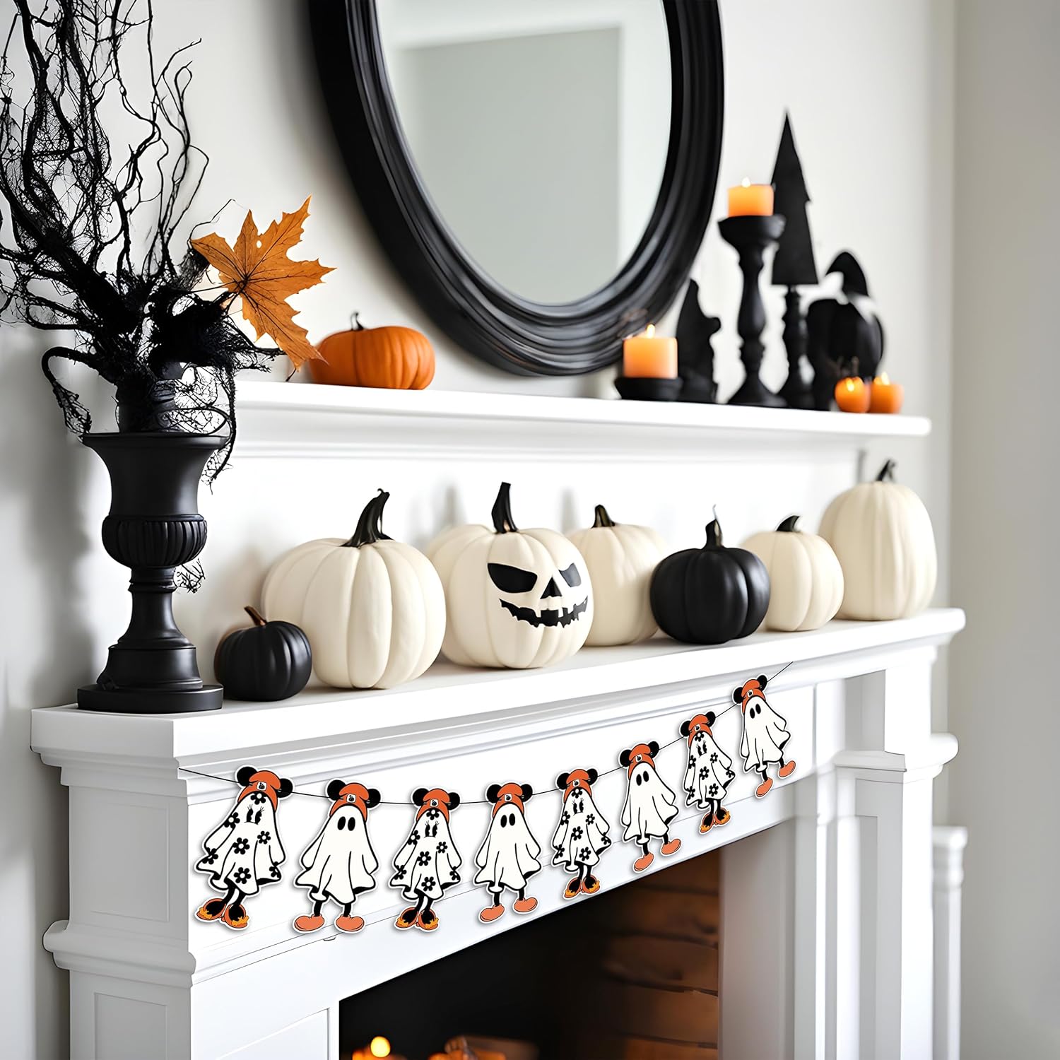 Halloween Ghost Banner with Red Hats for Party Decor