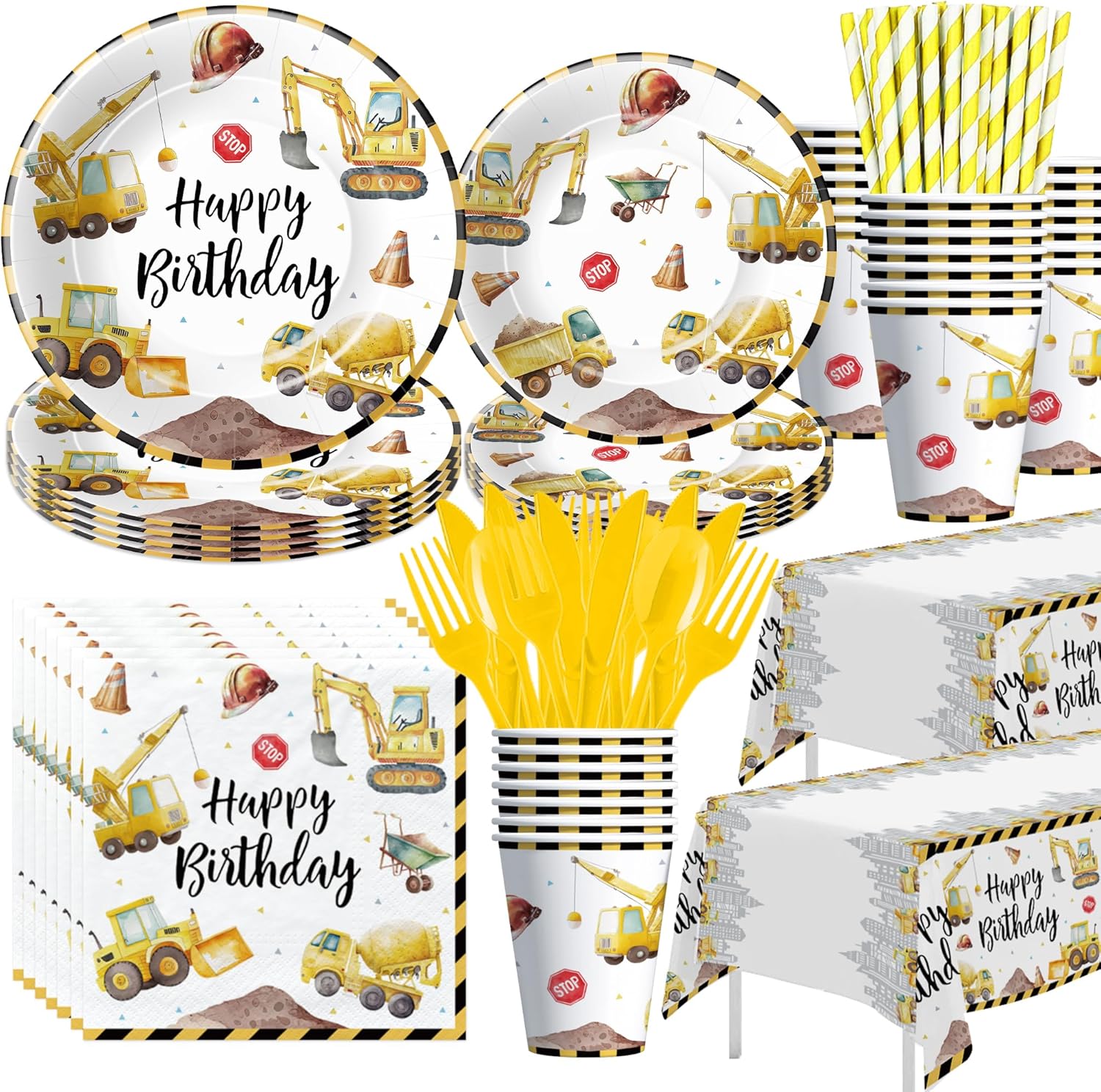 Construction Birthday Party Tableware Set for 24 Guests