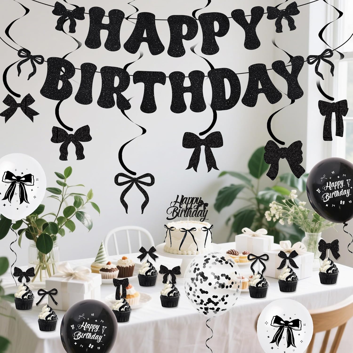 Black Bow Birthday Decorations Set
