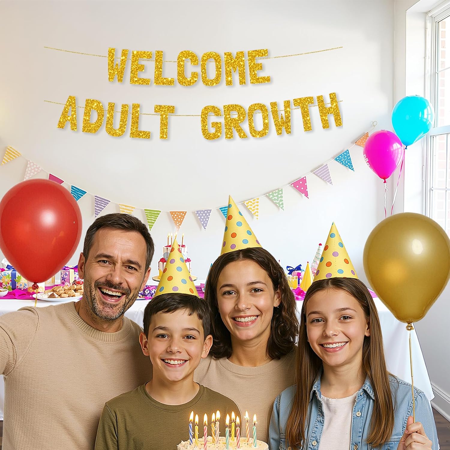 Meowoo Gold Glitter Celebration Banner for Adult Growth