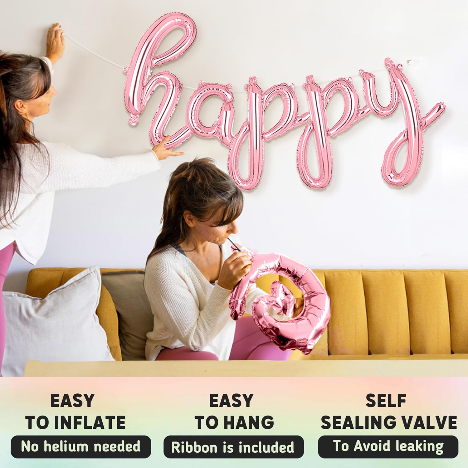 Rose Gold Happy Birthday Balloon Banner Sign