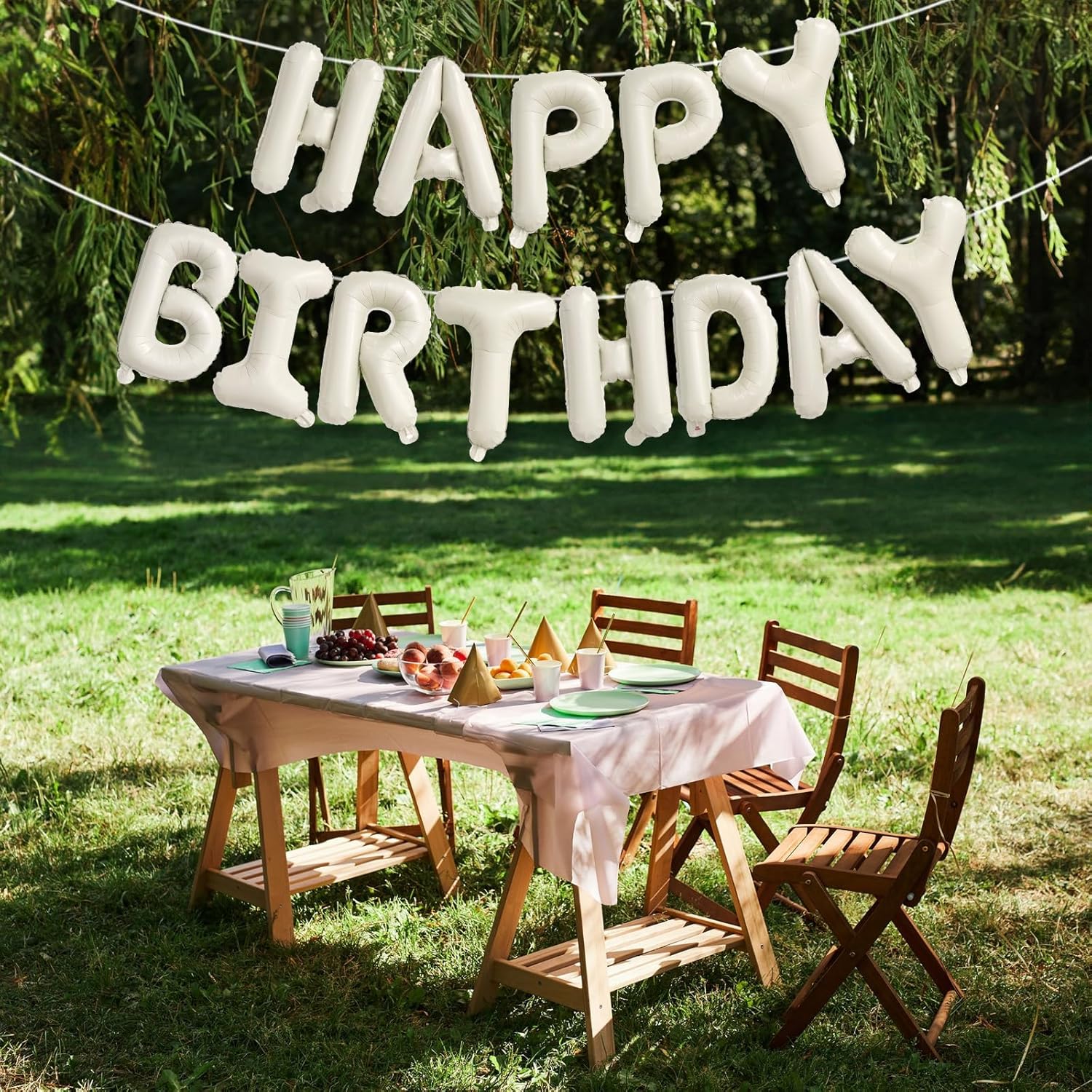 Cream Happy Birthday Balloon Banner Set 16 Inch 13pcs Foil Balloons