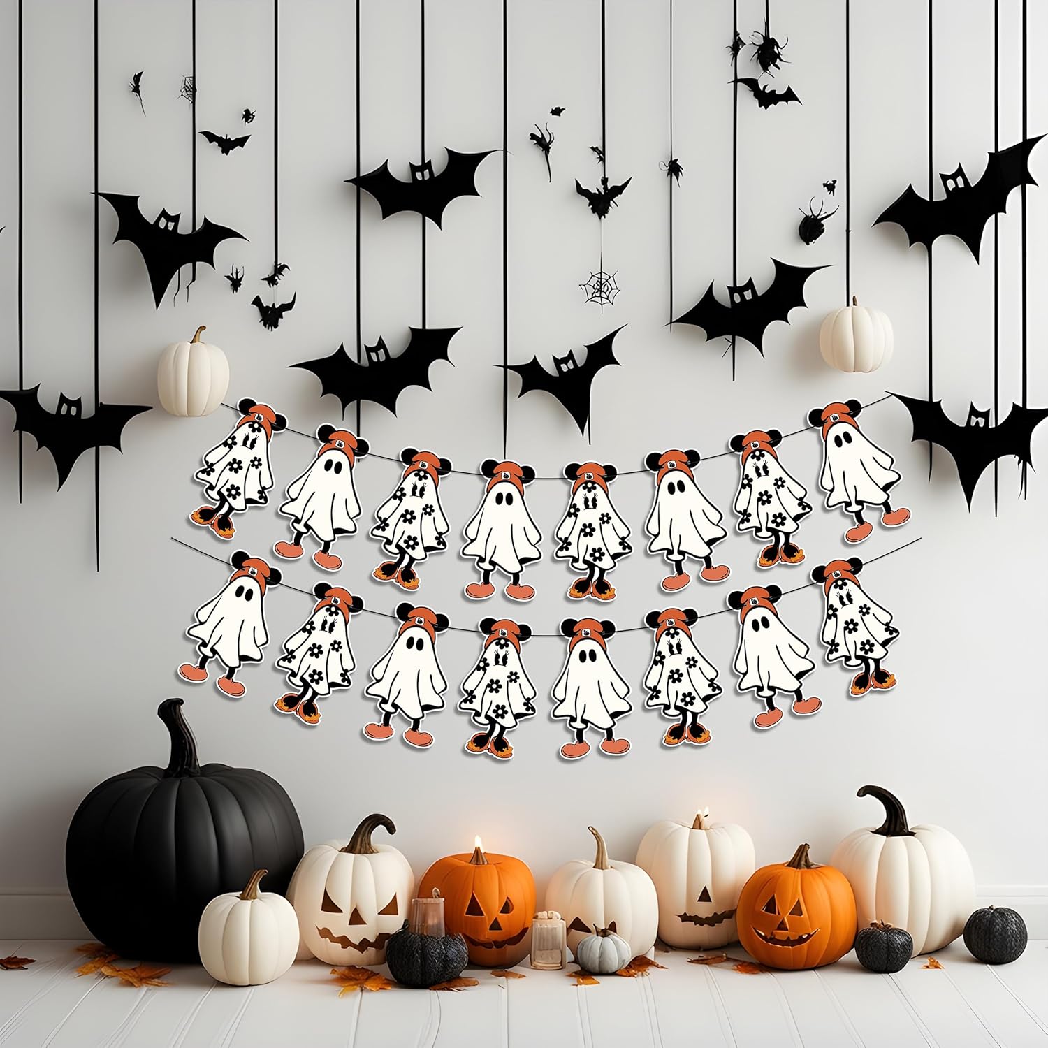 Halloween Ghost Banner with Red Hats for Party Decor