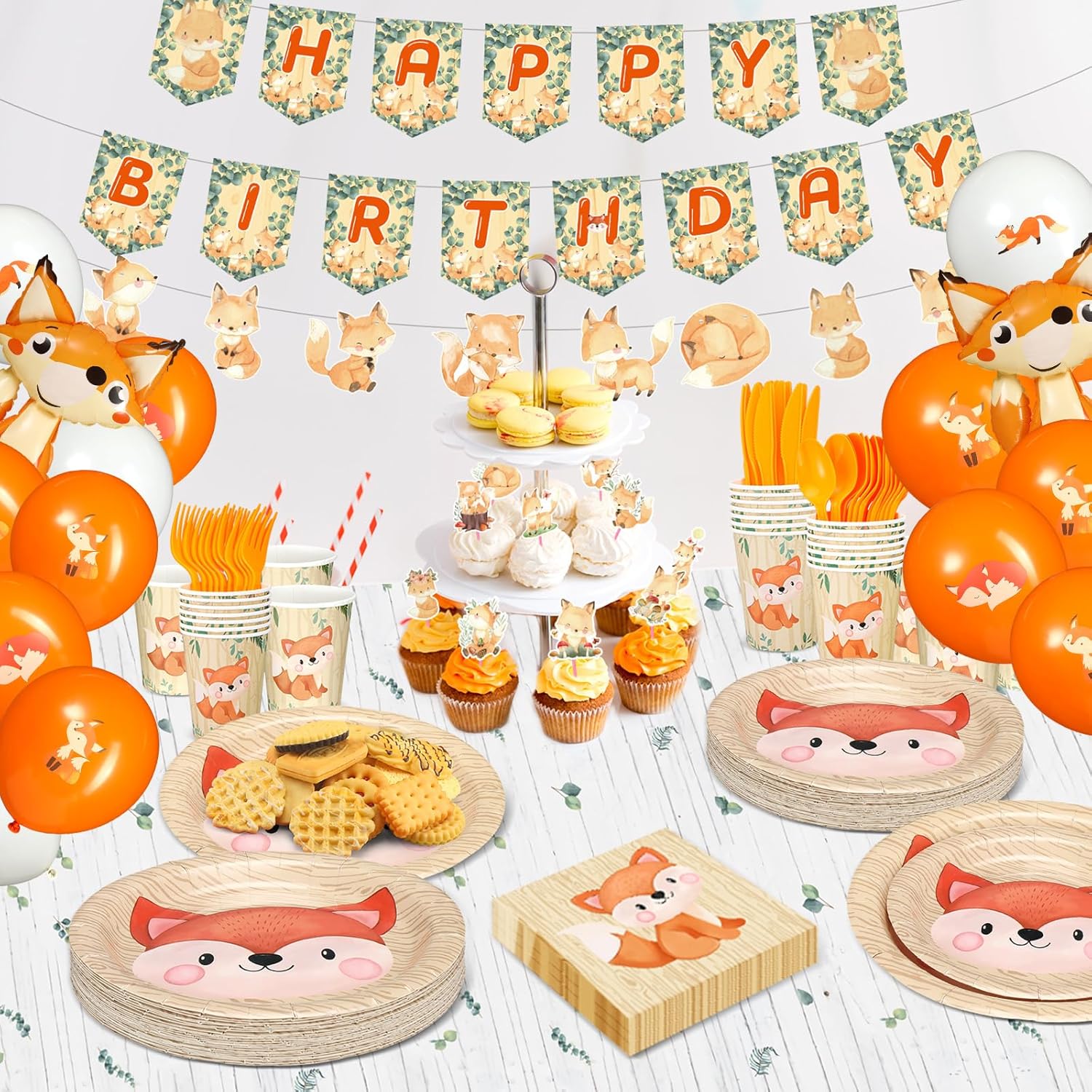 Outus 224 Pcs Fox Birthday Party Decorations