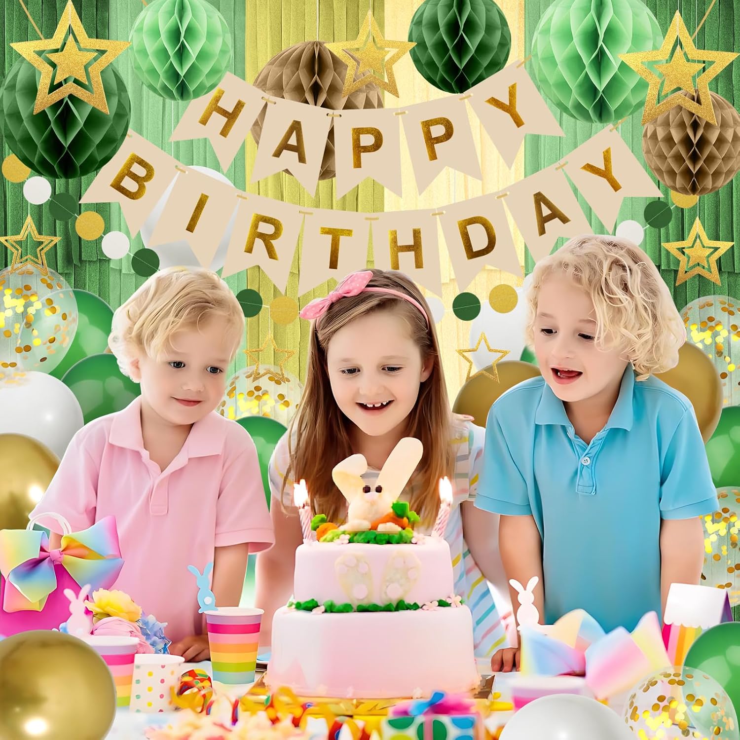 Retro Green Birthday Decorations Party Set