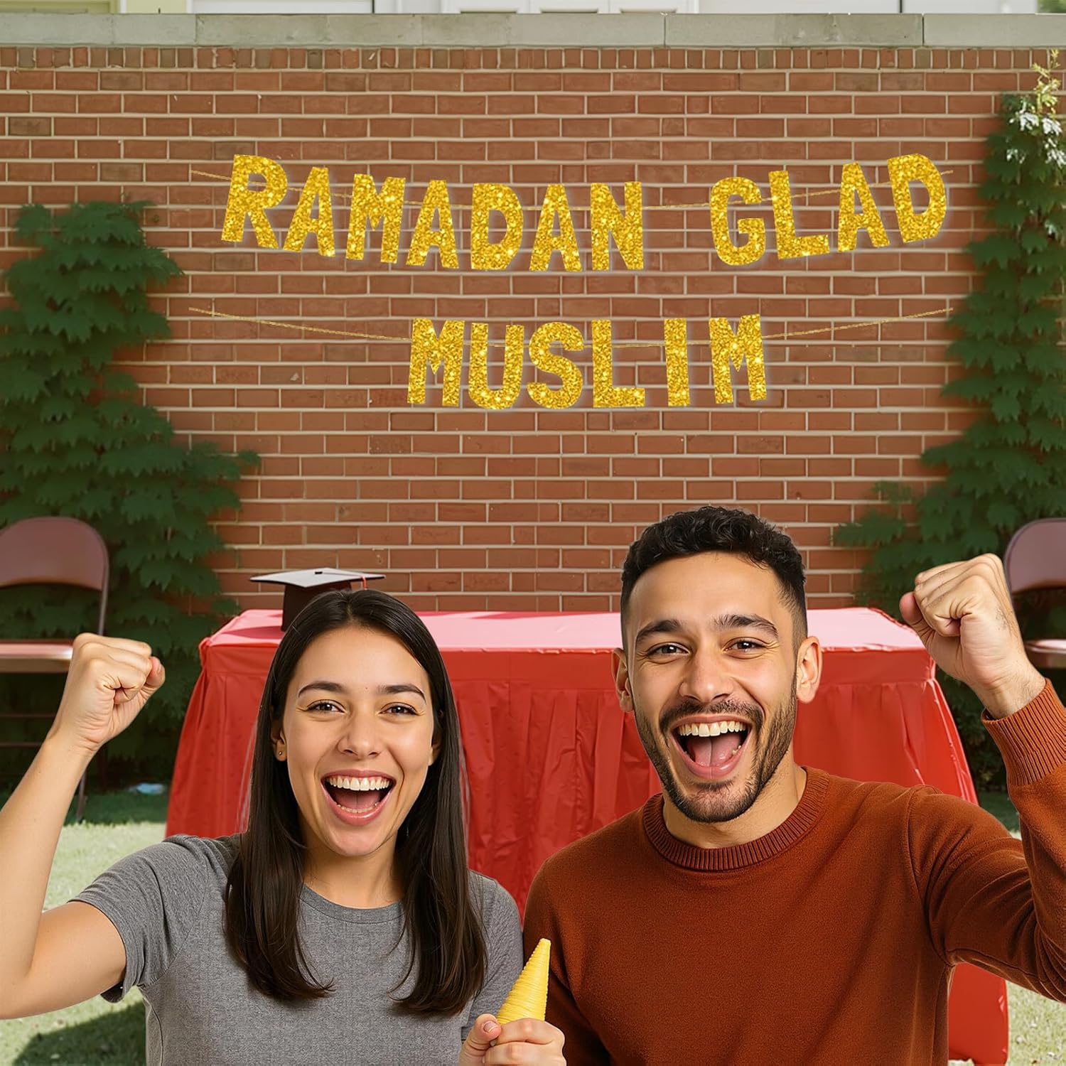 Meowoo Ramadan Celebration Banner with Gold Glitter