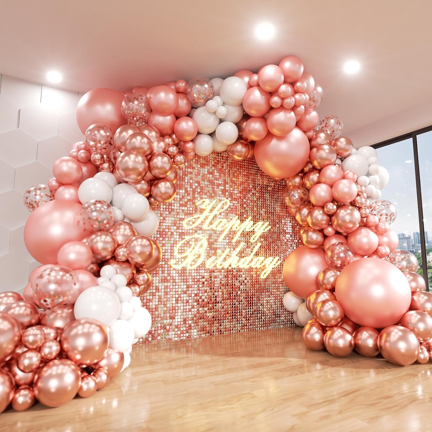 140Pcs Rose Gold Balloon Arch Kit