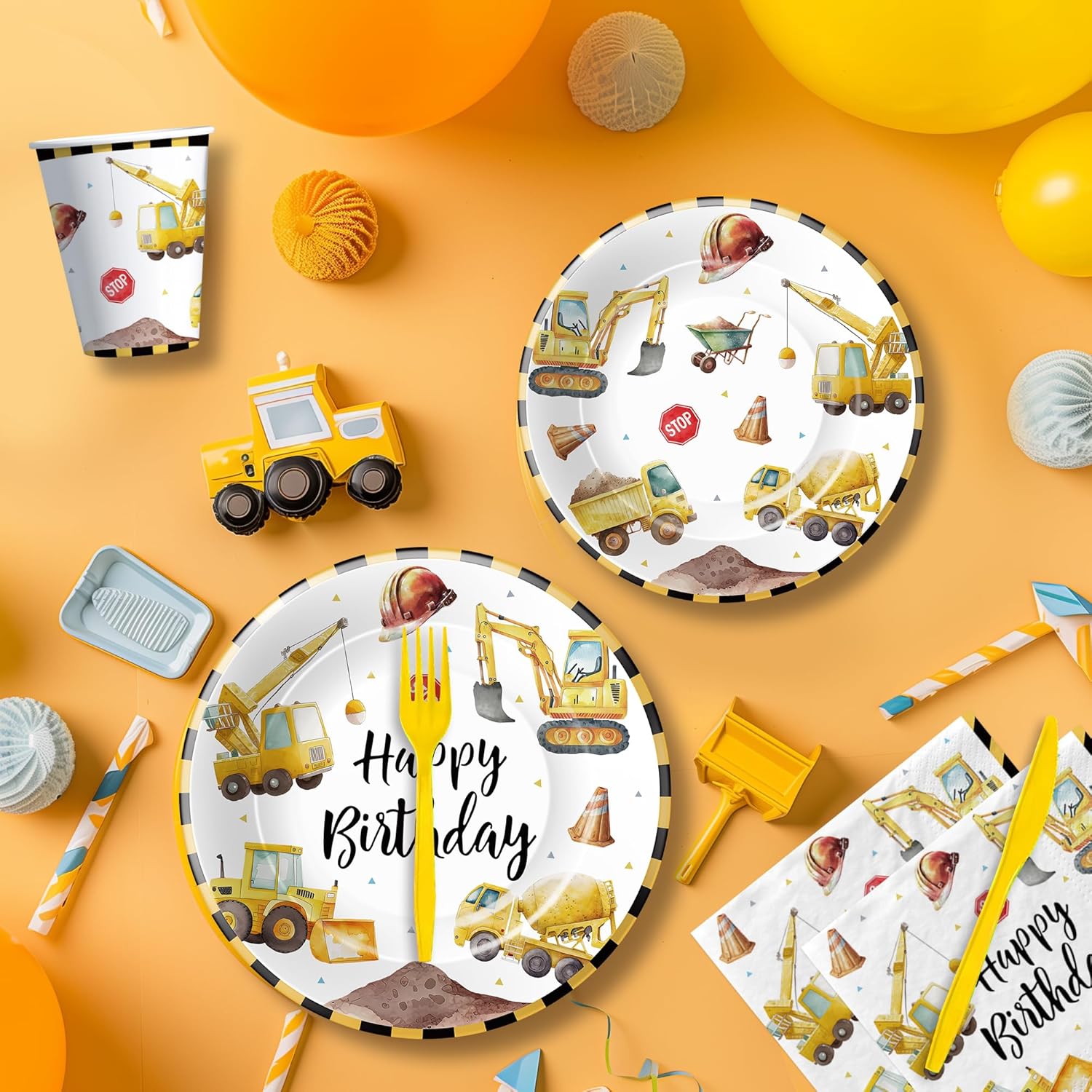 Construction Birthday Party Tableware Set for 24 Guests