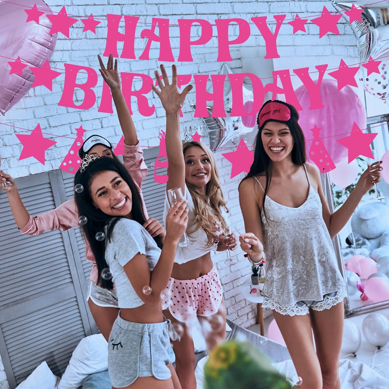 GOGOBAY Hot Pink Birthday Decorations 7PCS Set