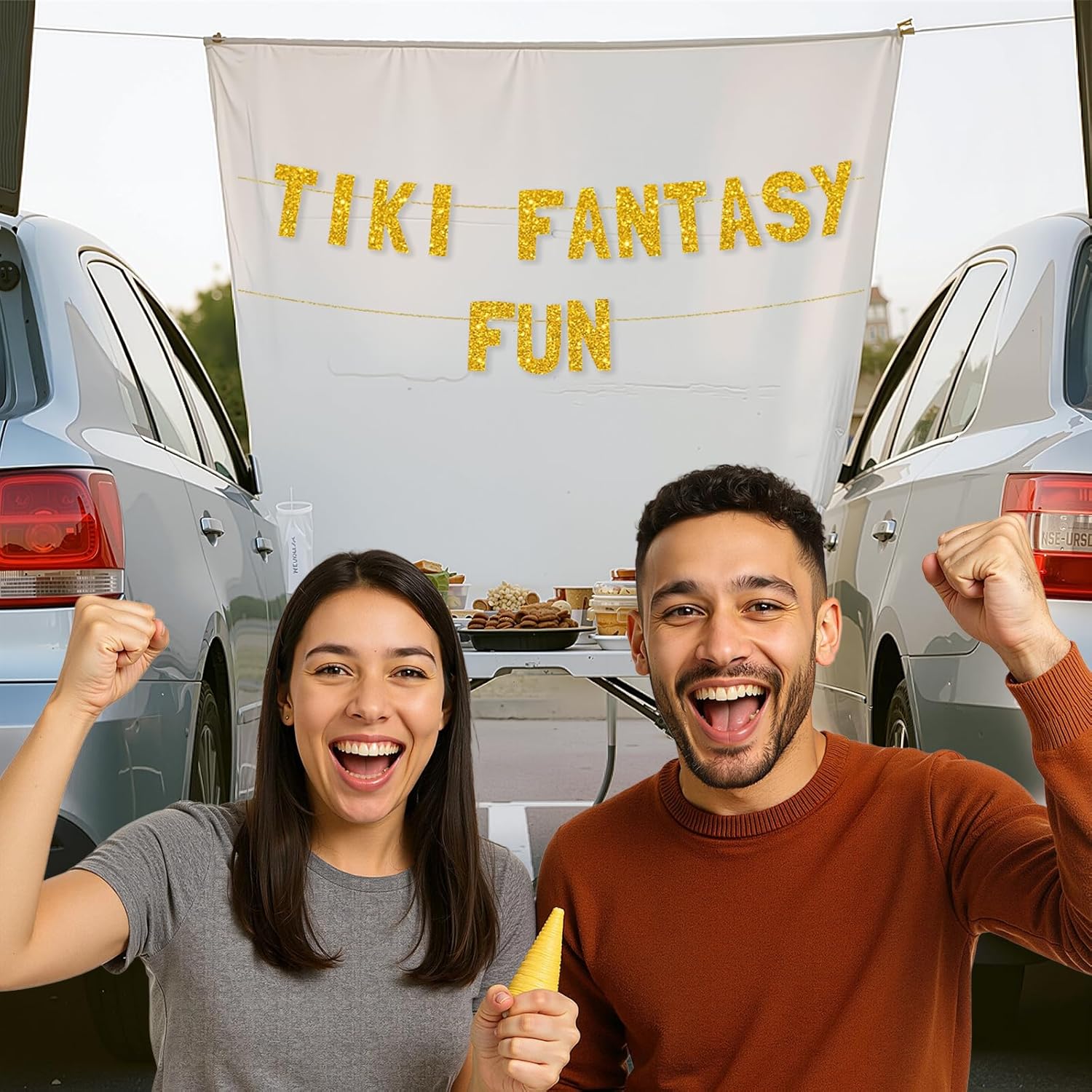 Meowoo Fun Tiki Party Supplies - Glittery Gold Decor Banners