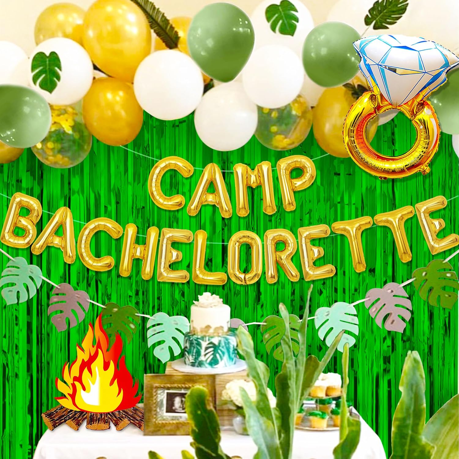 Gold Camp Bachelorette Balloons and Decorations