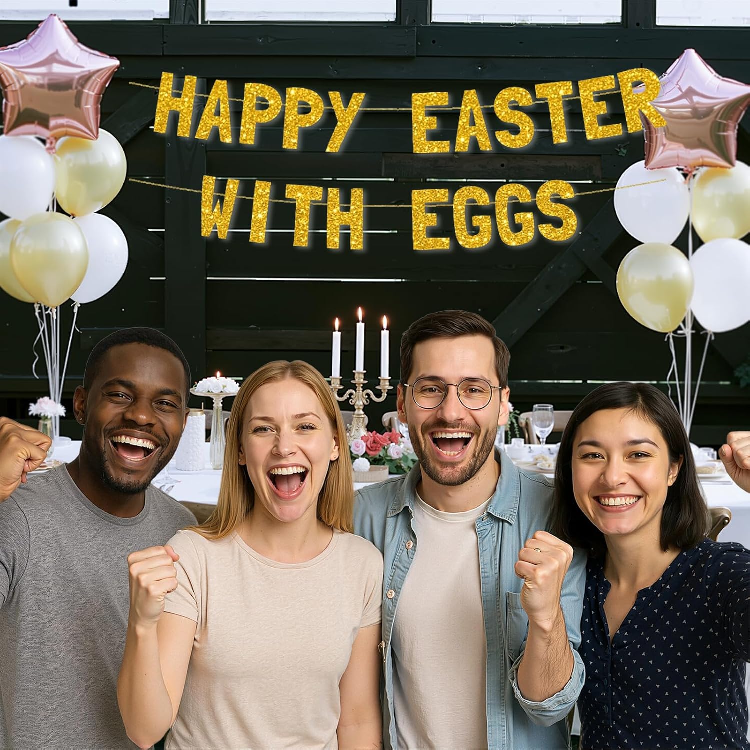 Meowoo Glittery Easter Banner with Bold 77 Inch Letters