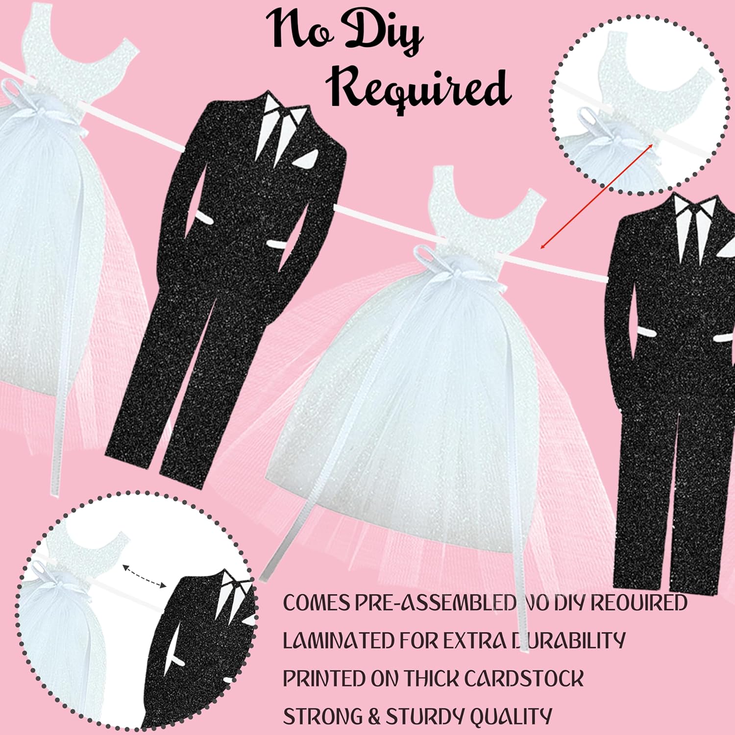 Elegant Bridal Shower Banner with Tulle and Tuxedo Cutouts