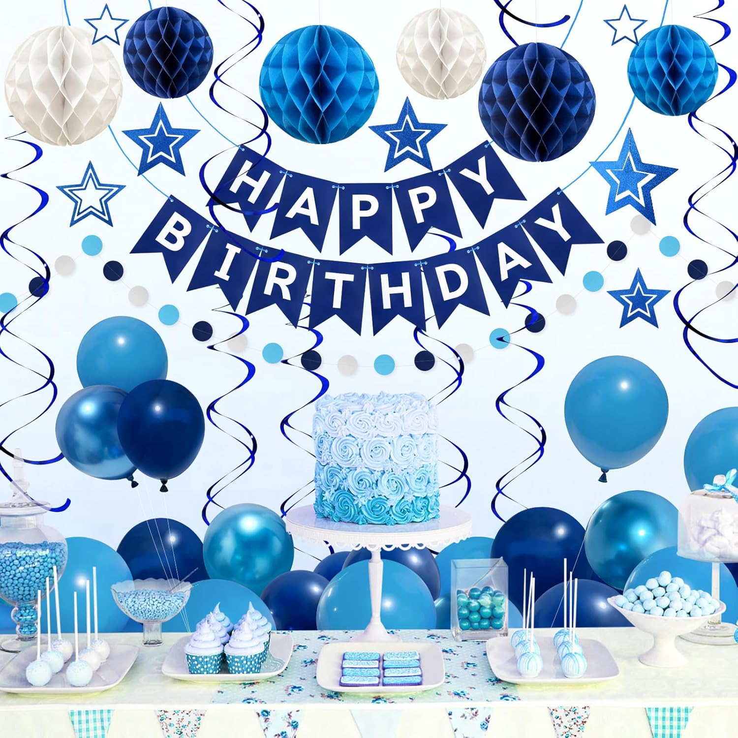 ZERODECO Birthday Decorations Blue Banner Set