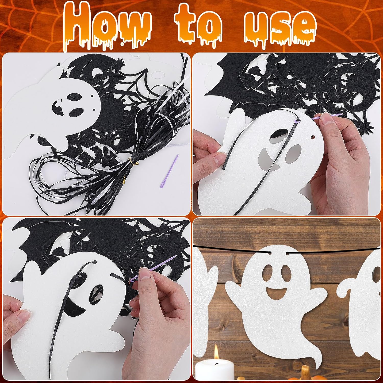 CCINEE Halloween Bat Spider Ghost Skeleton Witch Garland 5 PCS