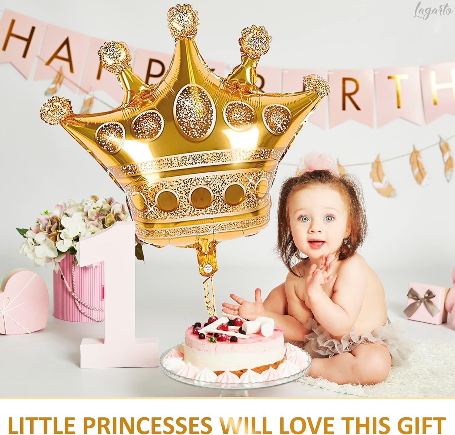 3 Pcs Gold Foil Crown Balloons for Birthday Parties