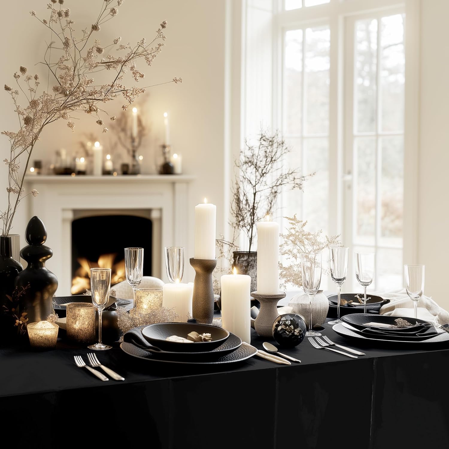 8pcs Black Foil Tablecloth 54x72inch Party Supplies