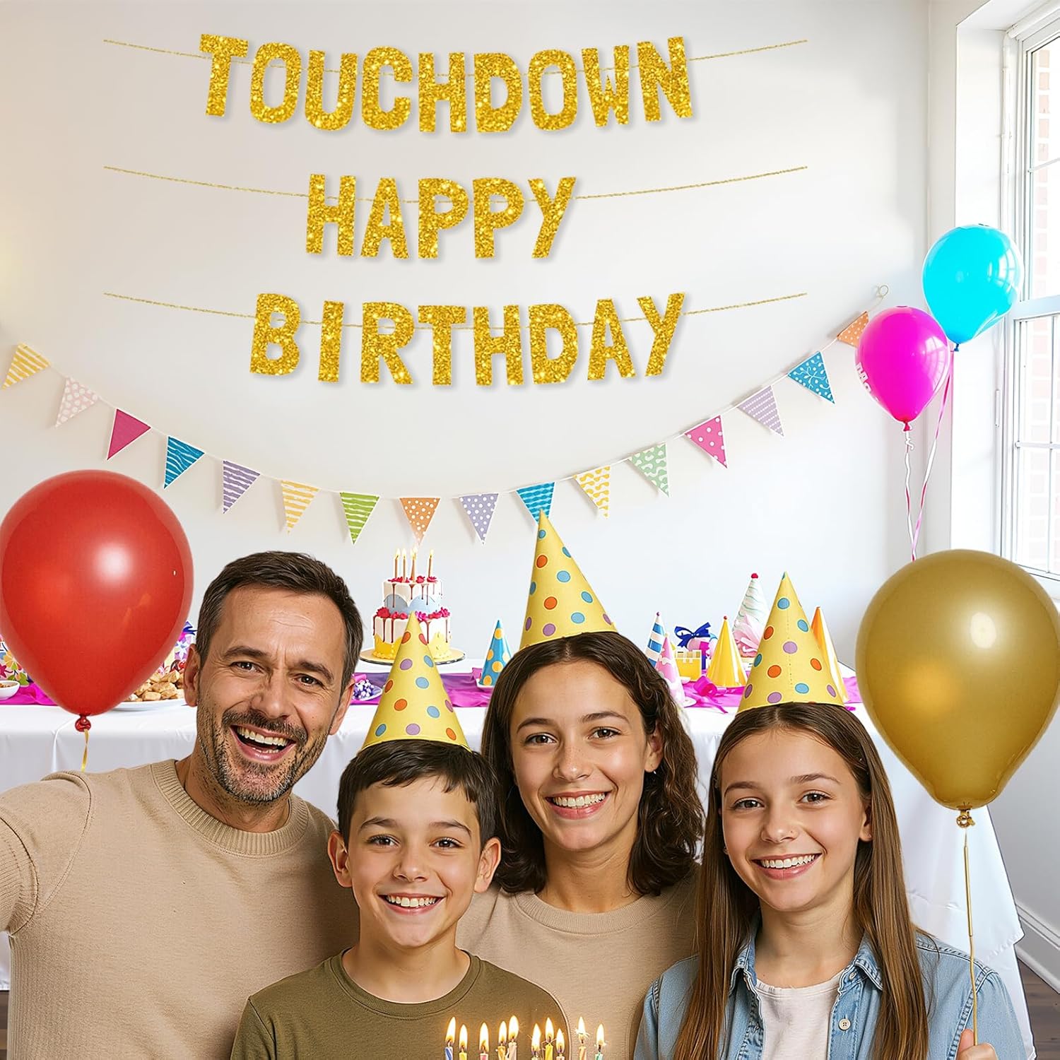 Touchdown Birthday Banner with Glitter Gold Letters