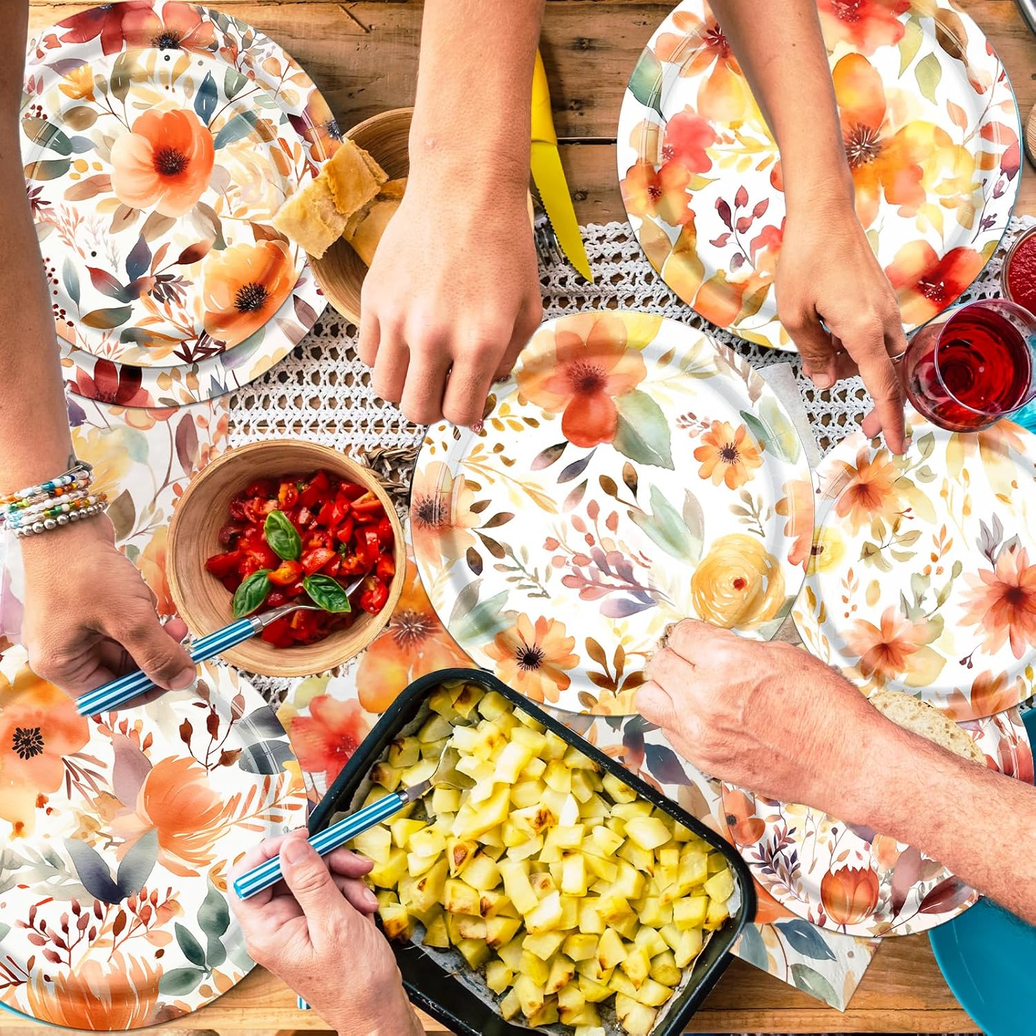 Fall Floral Plates and Napkins Set 60Pcs