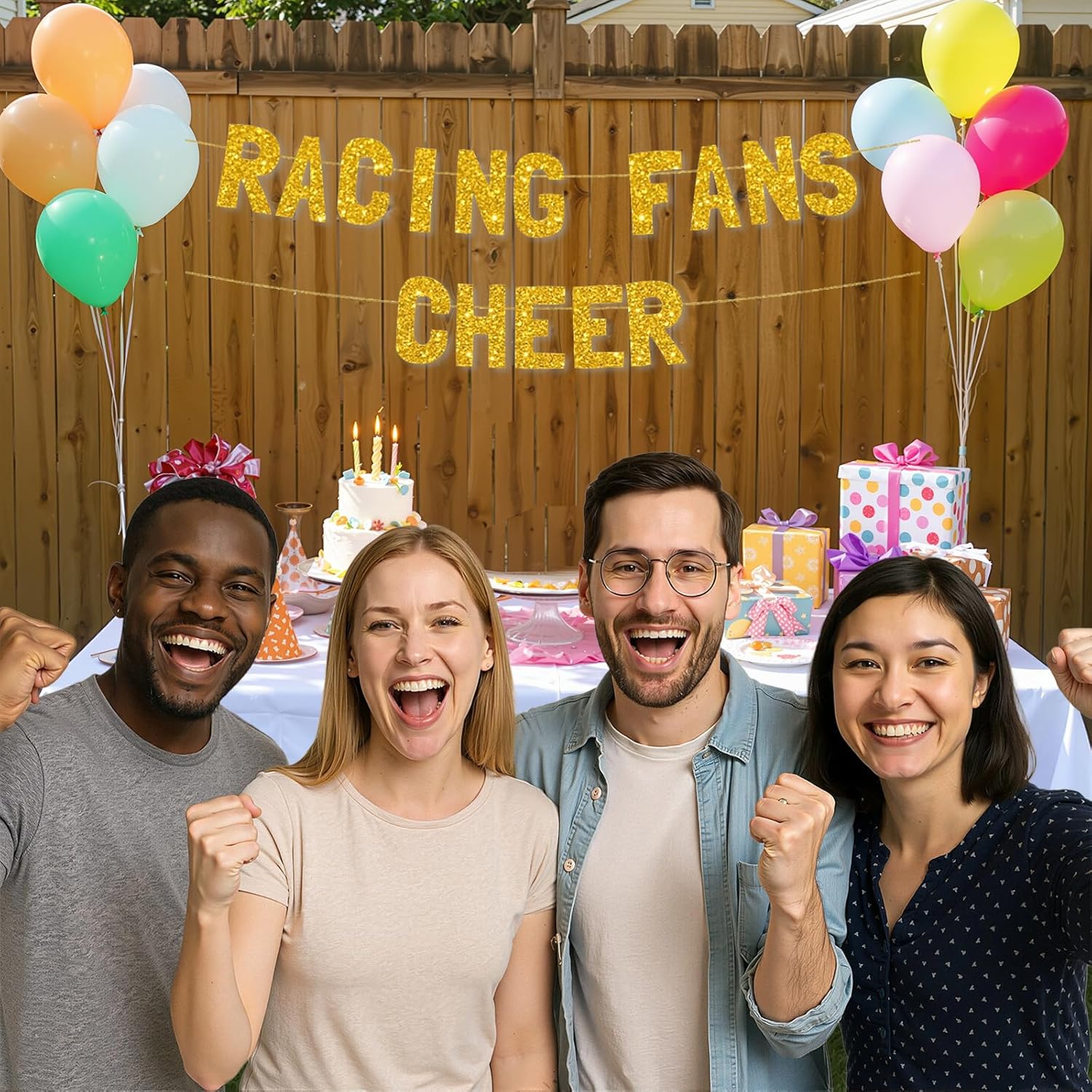 Meowoo Racing Fans Cheer Decor Gold Banner
