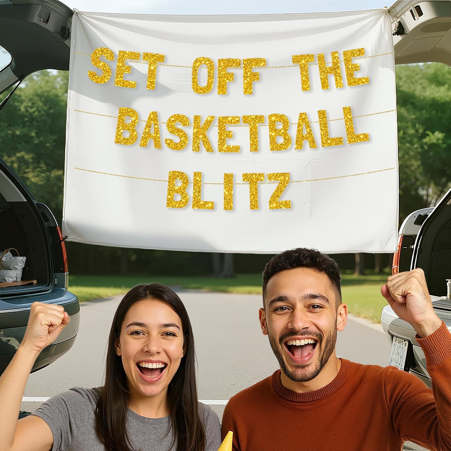 Meowoo Sparkling Basketball Banner with Jumbo Letters