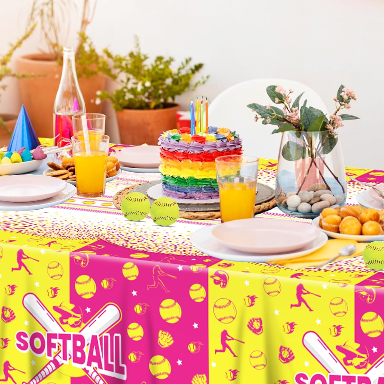 3 Pcs Softball Pattern Tablecloth for Parties