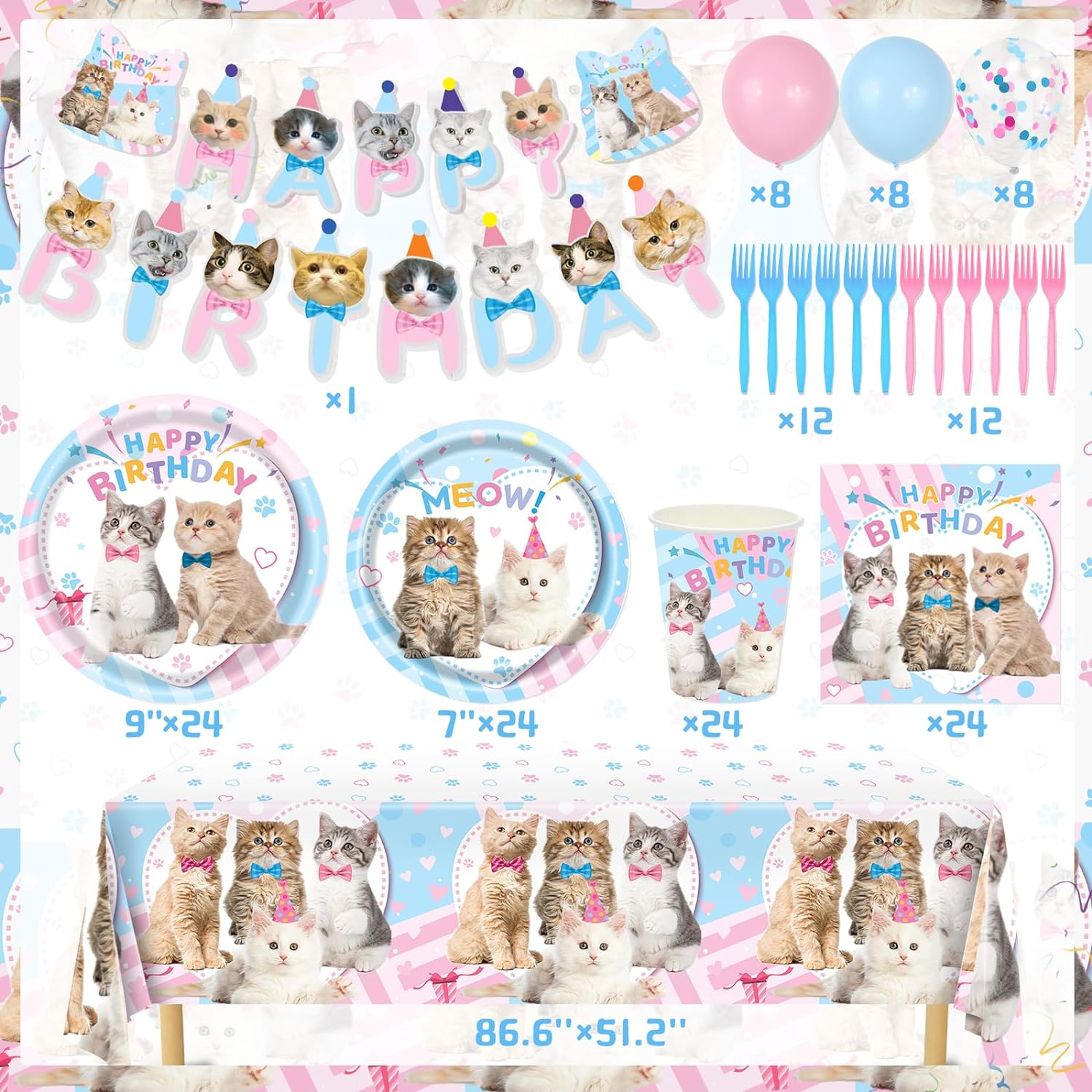 Cat Birthday Decorations 146Pcs Party Supplies Set