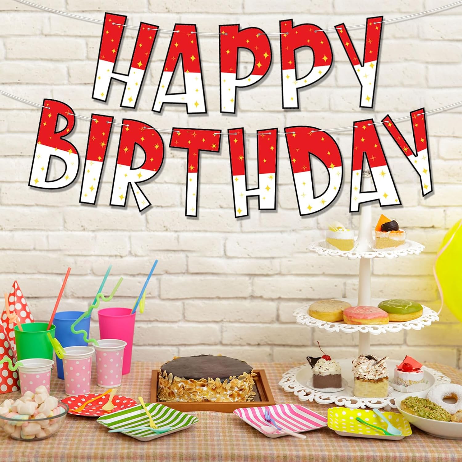 Cartoon Happy Birthday Banner with Hanging Guide Needle