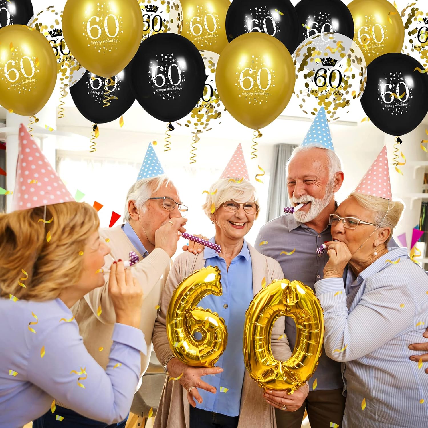 Black Gold 60th Birthday Balloons 15 Pcs Party Decor