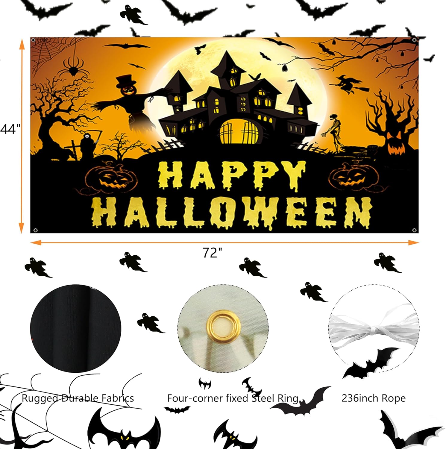 Laoone Halloween Banner 72x44 Inch Spooky Design