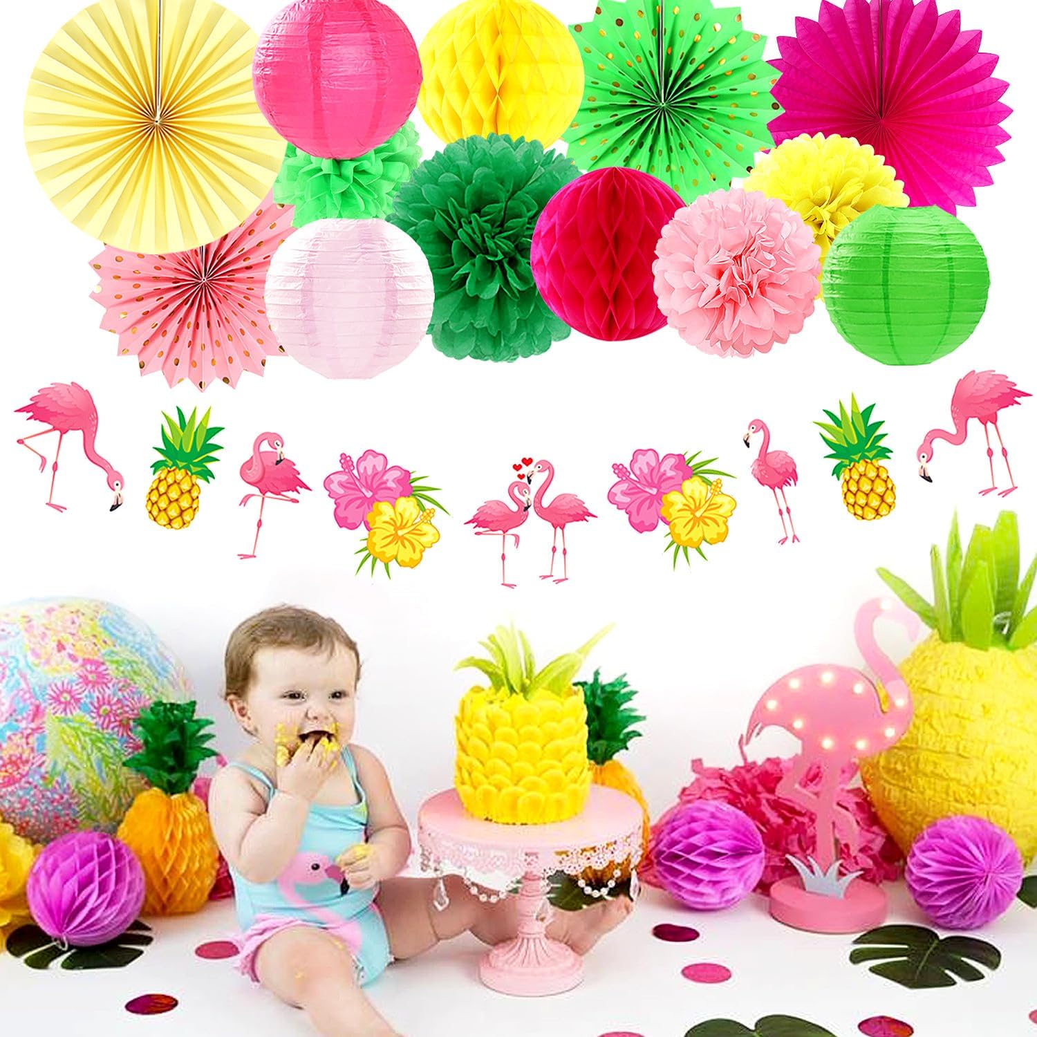 Hawaiian Luau Birthday Decorations 21pcs Set
