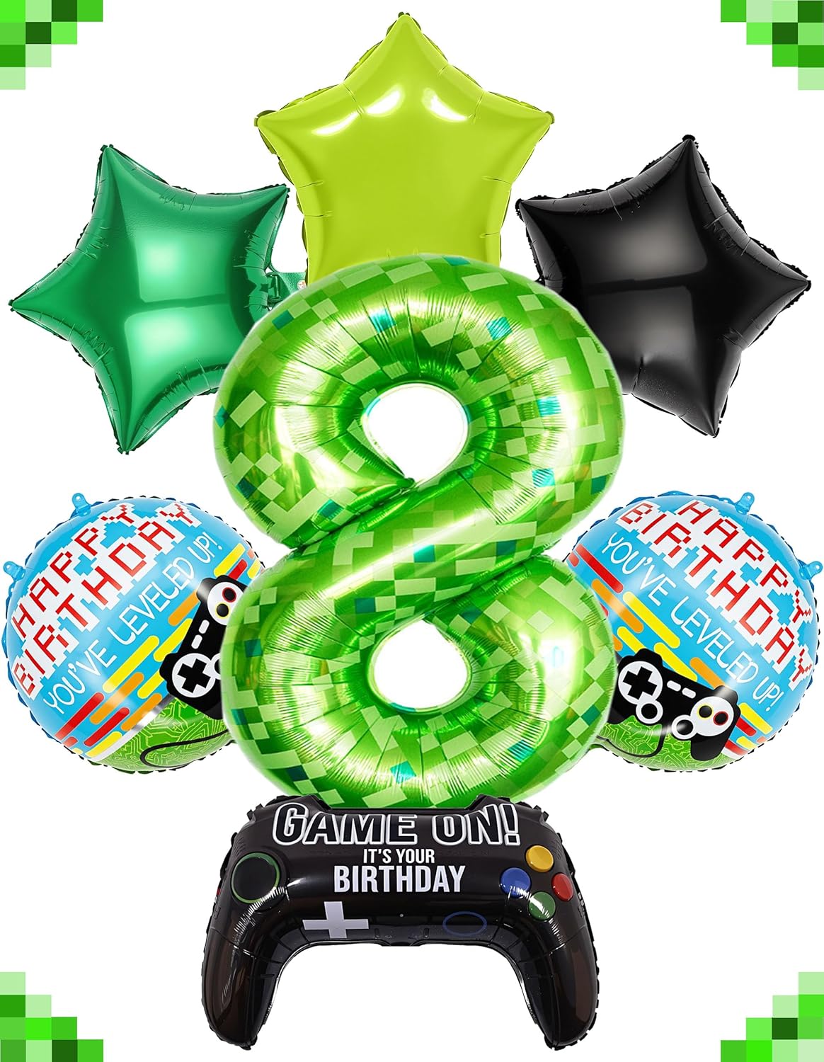 40 Inch Green Pixel Number 8 Balloon Set for Gaming Parties