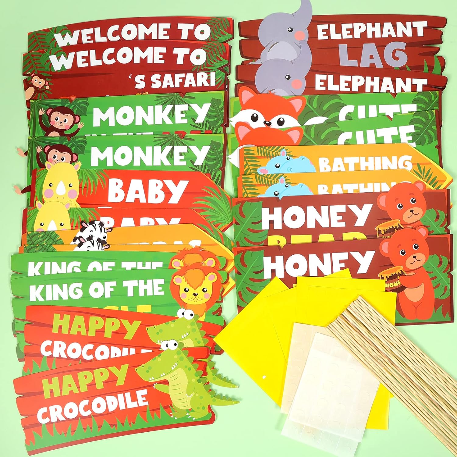 HOWAF 20pcs Jungle Safari Party Welcome Signs