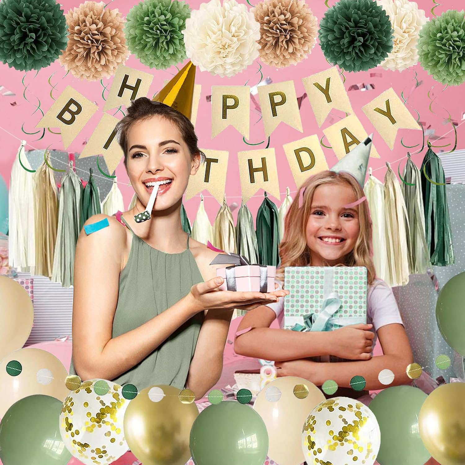 Green Birthday Party Decor Set for Women Girls