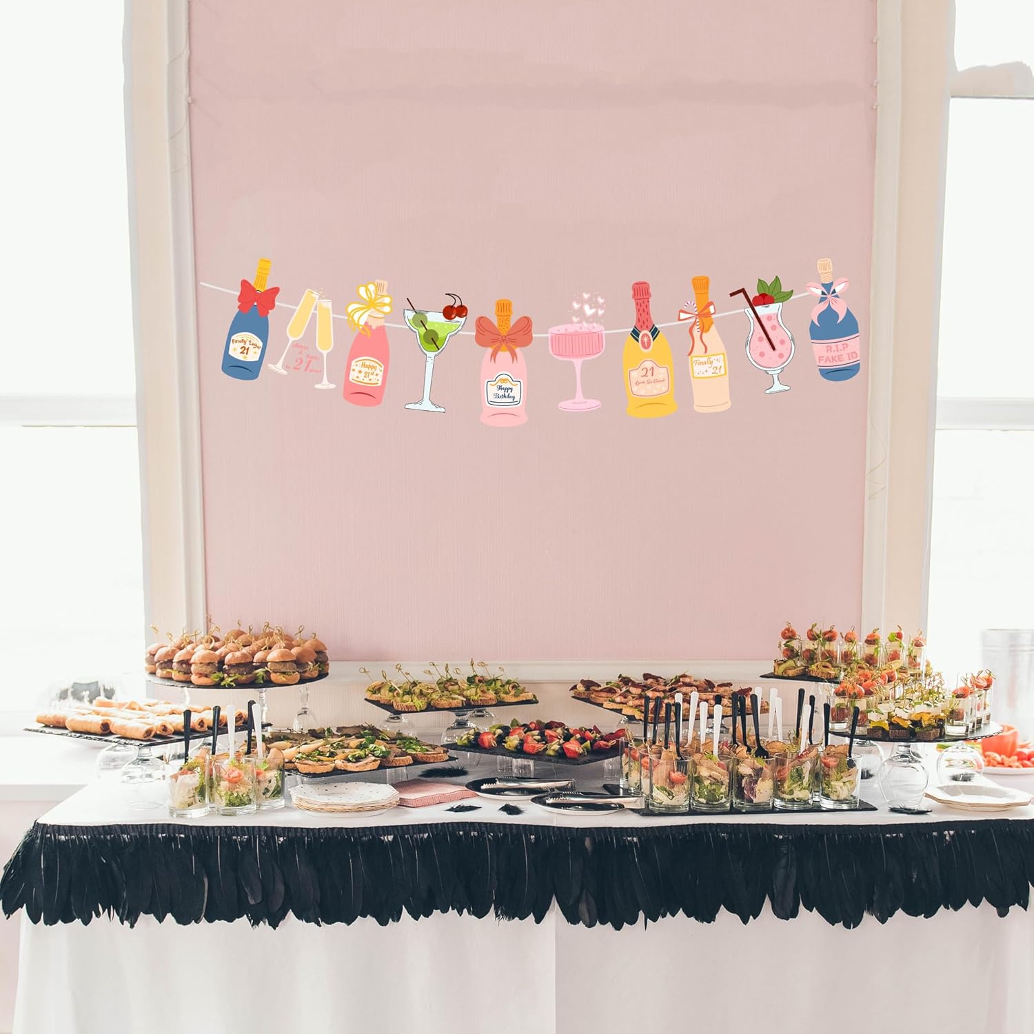 Champagne Bottles Glasses Decor Banner for 21st Birthday Celebration