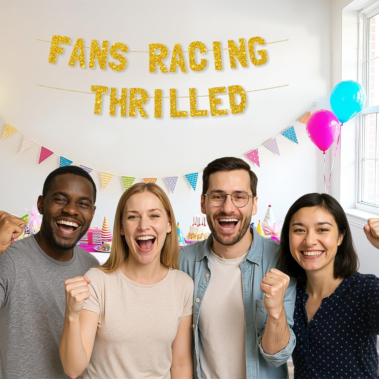 Meowoo Thrilling Party Banner with Gold Glitter Letters