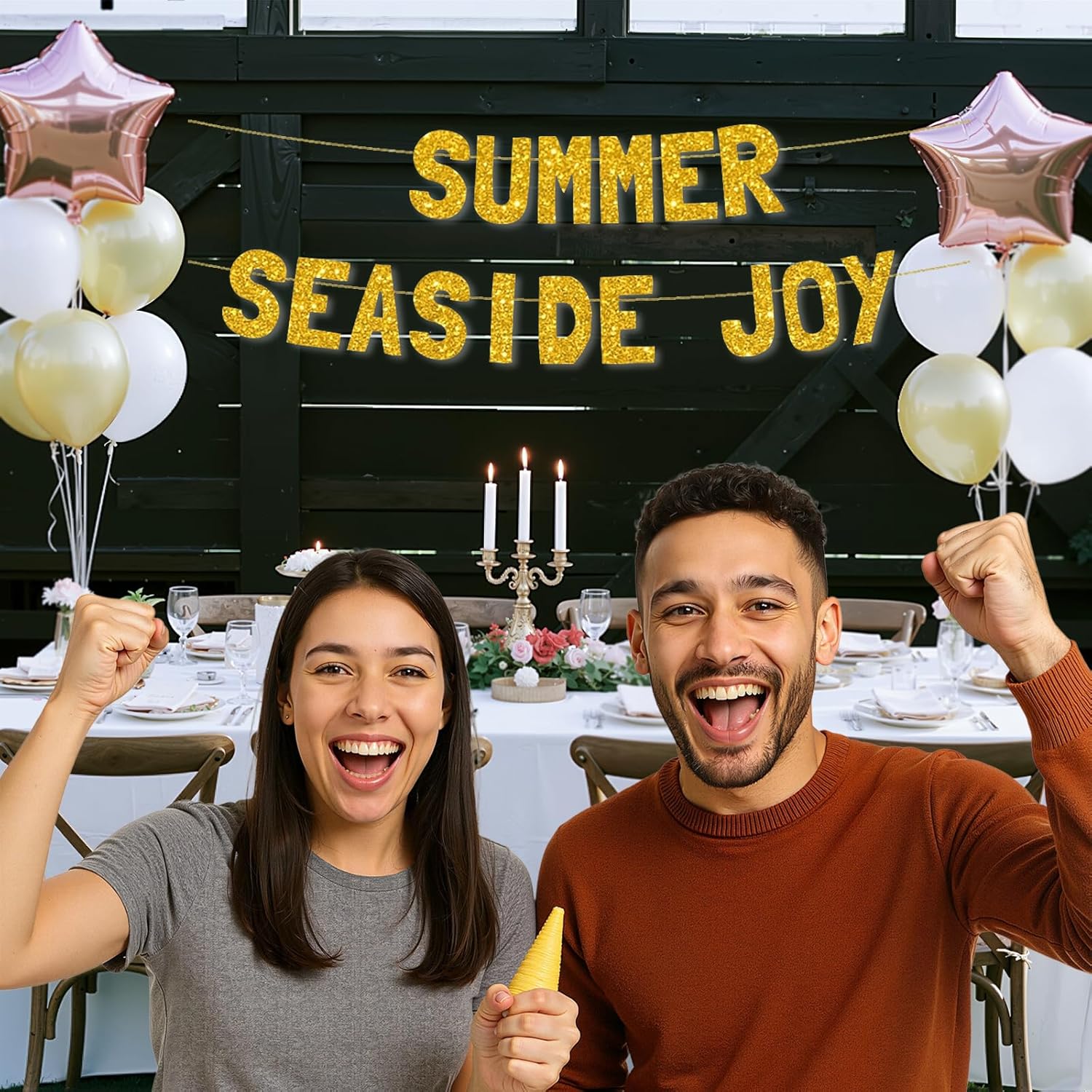 Meowoo Sparkling Summer Seaside Banner 77 Inch