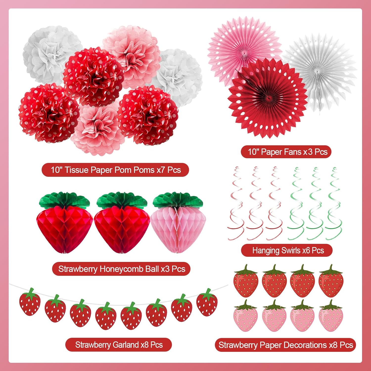 Lasocy Strawberry Party Decor Set for Girls