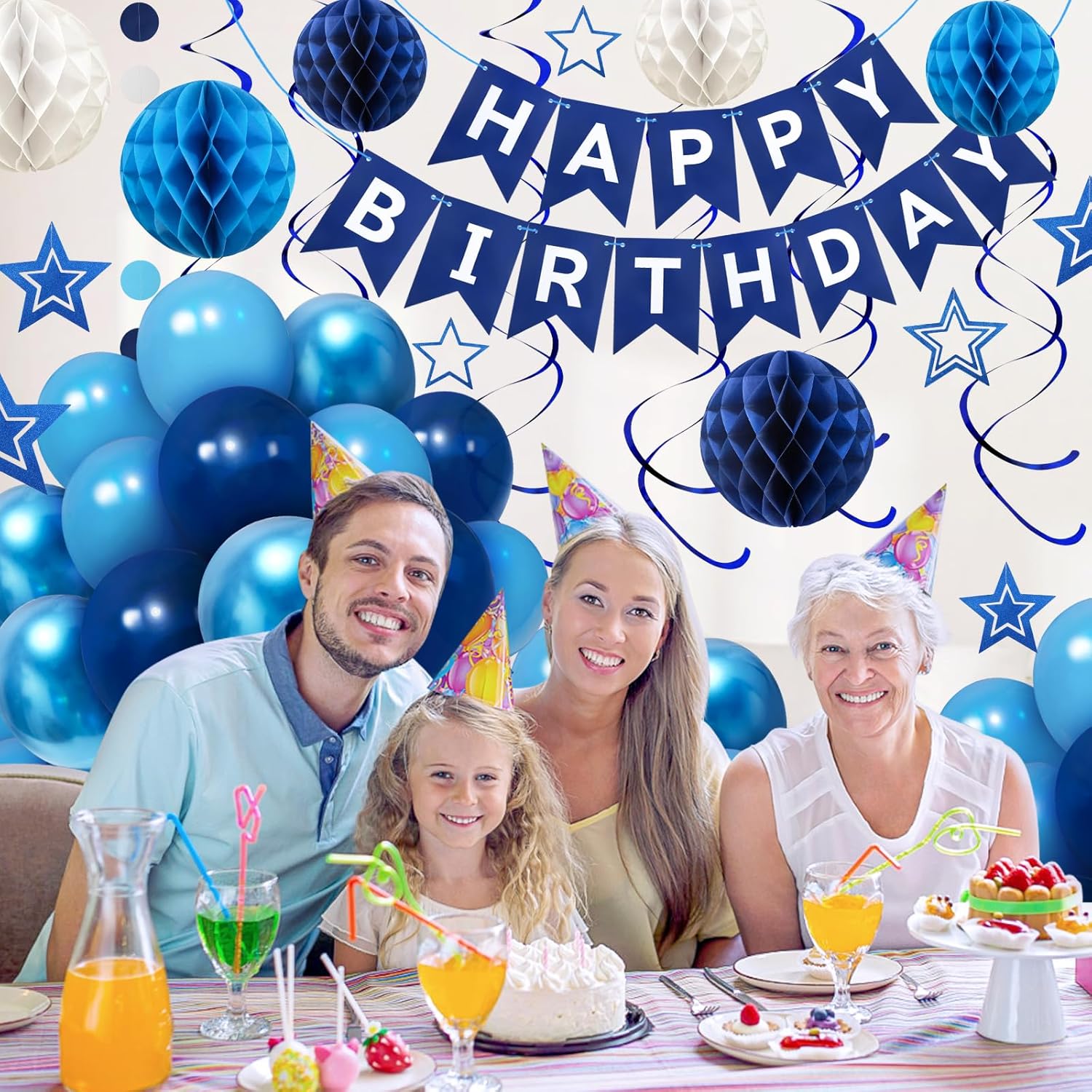 ZERODECO Birthday Decorations Blue Banner Set