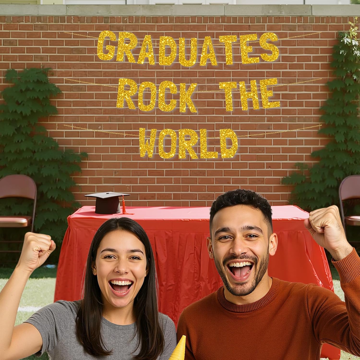 Meowoo Graduation Decor Gold Glitter Banner